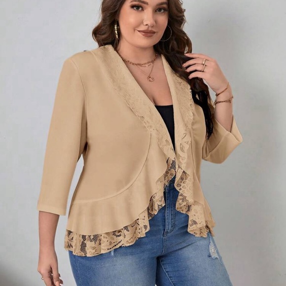 Tan lace ruffle blazer - Picture 3 of 4